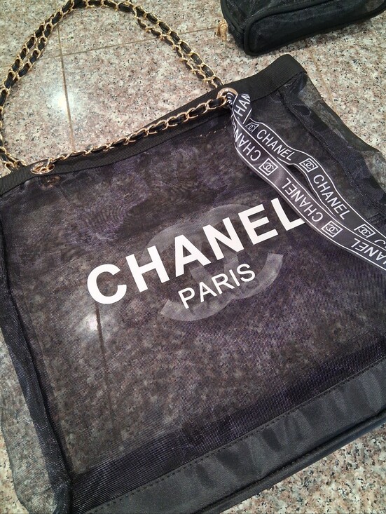 CHANEL Handbags - CHANEL Black Mesh 'CHANEL PARIS' Tote with Gold Chain Strap